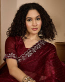 Maroon Shimmer Stone Work Swarovski Saree