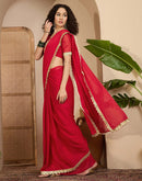 Red Crush Silk Lace Saree