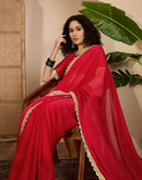 Red Crush Silk Lace Saree