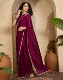 Dark Magenta Crush Silk Pearl Lace Saree
