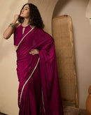 Dark Magenta Crush Silk Pearl Lace Saree