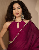 Dark Magenta Crush Silk Pearl Lace Saree
