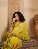 Light Yellow Georgette Floral Printed Saree