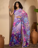 Lavender Georgette Floral Printed Saree