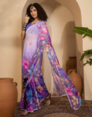 Lavender Georgette Floral Printed Saree