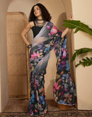 Black Georgette Floral Printed Saree