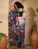 Black Georgette Floral Printed Saree