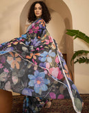 Black Georgette Floral Printed Saree