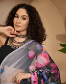Black Georgette Floral Printed Saree