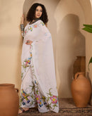 White Georgette Floral Printed Saree