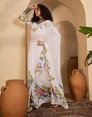 White Georgette Floral Printed Saree
