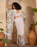 White Georgette Floral Printed Saree