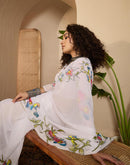 White Georgette Floral Printed Saree
