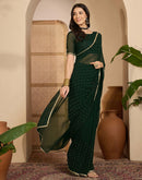 Bottle Green Georgette Stone Work Lace Saree