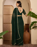 Bottle Green Georgette Stone Work Lace Saree