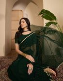 Bottle Green Georgette Stone Work Lace Saree