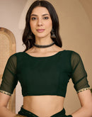 Bottle Green Georgette Stone Work Lace Saree