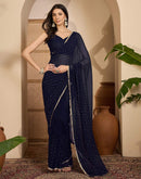 Navy Blue Georgette Stone Work Lace Saree