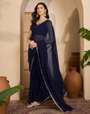Navy Blue Georgette Stone Work Lace Saree