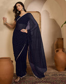 Navy Blue Georgette Stone Work Lace Saree