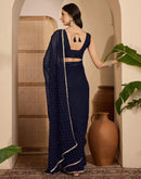 Navy Blue Georgette Stone Work Lace Saree