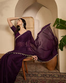 Wine Shimmer Lace Saree
