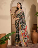 Black Cotton Silk Printed Saree