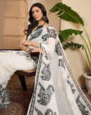 Off White Linen Printed Saree