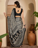 Black Satin Printed Saree