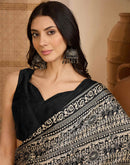 Black Satin Printed Saree