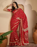 Red Silk Printed Bandhani Saree