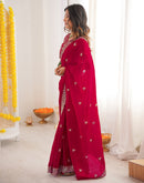 Dark Pink Tissue Silk Sequence Embroidery Saree