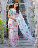 White Linen Floral Printed Saree