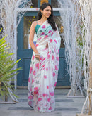 White Linen Floral Printed Saree