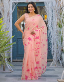 Peach Linen Printed Saree