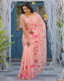 Peach Linen Printed Saree