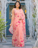 Peach Linen Printed Saree