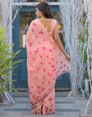 Peach Linen Printed Saree