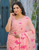 Peach Linen Printed Saree