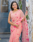 Peach Linen Printed Saree