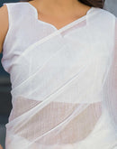 White Linen Floral Printed Saree