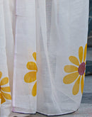 White Linen Floral Printed Saree