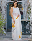 White Linen Floral Printed Saree