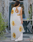 White Linen Floral Printed Saree