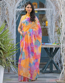Multicoloured Linen Printed Saree