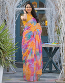 Multicoloured Linen Printed Saree
