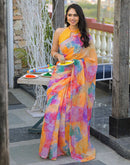 Multicoloured Linen Printed Saree