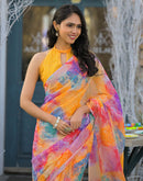 Multicoloured Linen Printed Saree