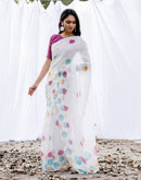 White Linen Printed Saree