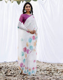 White Linen Printed Saree